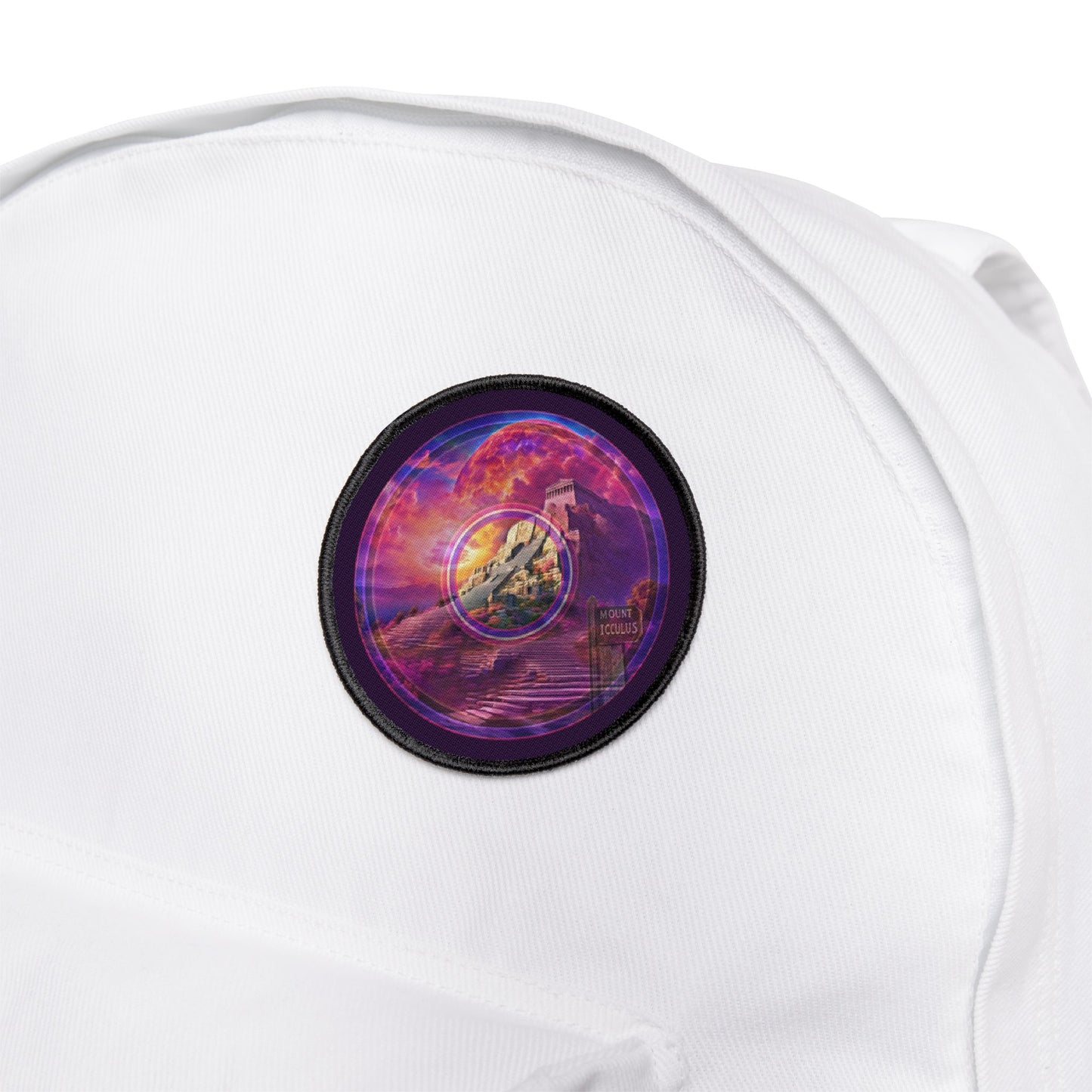 Iron-On Donut Patch - "Icculus Mountain Fresh Donut Patch" - vivid purple/magenta pic donut