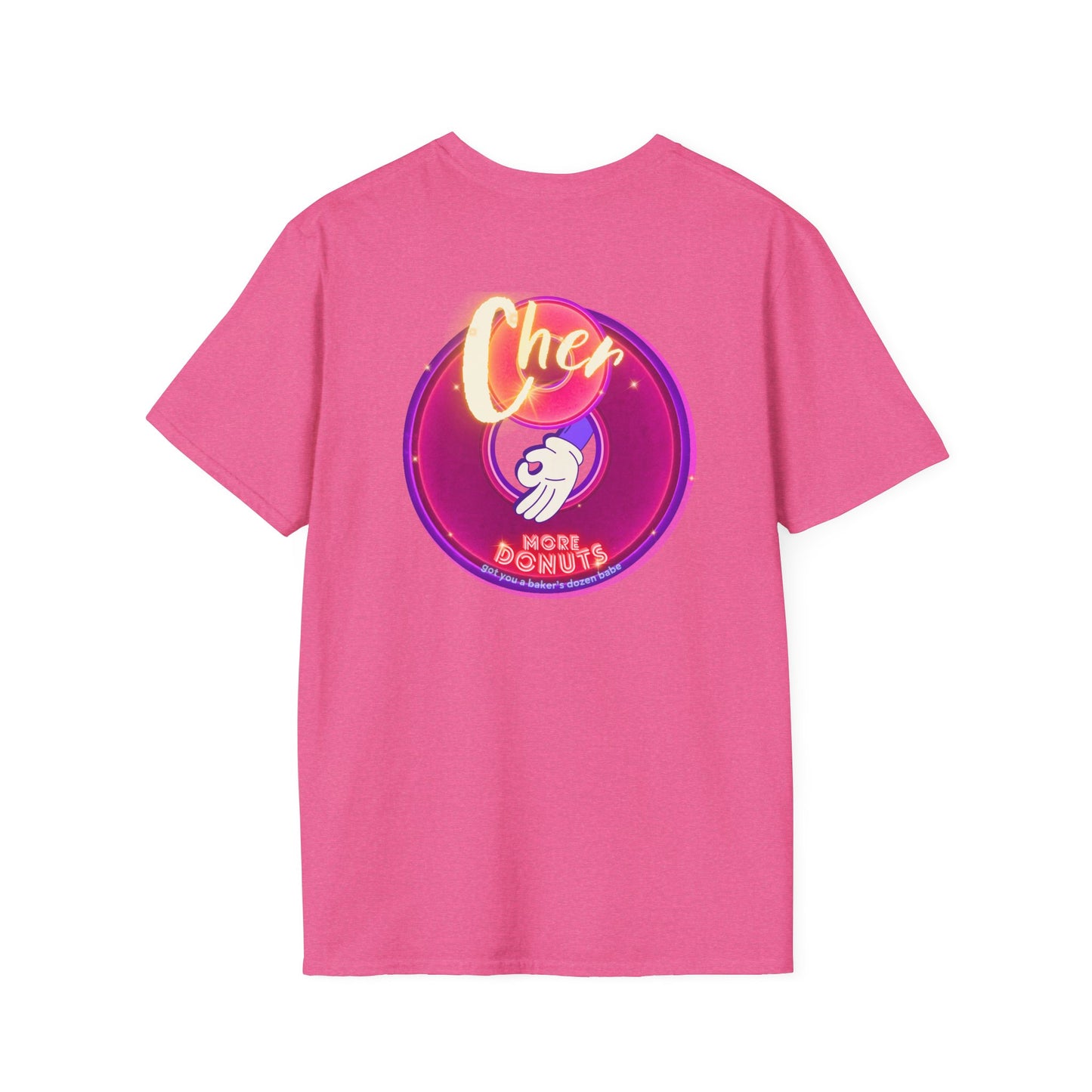 Classic Donut Tee - Unisex Soft-Style - "Cher-ing is Caring" - series 1.0  - variant 1 - magenta donuts [*charitable donut]