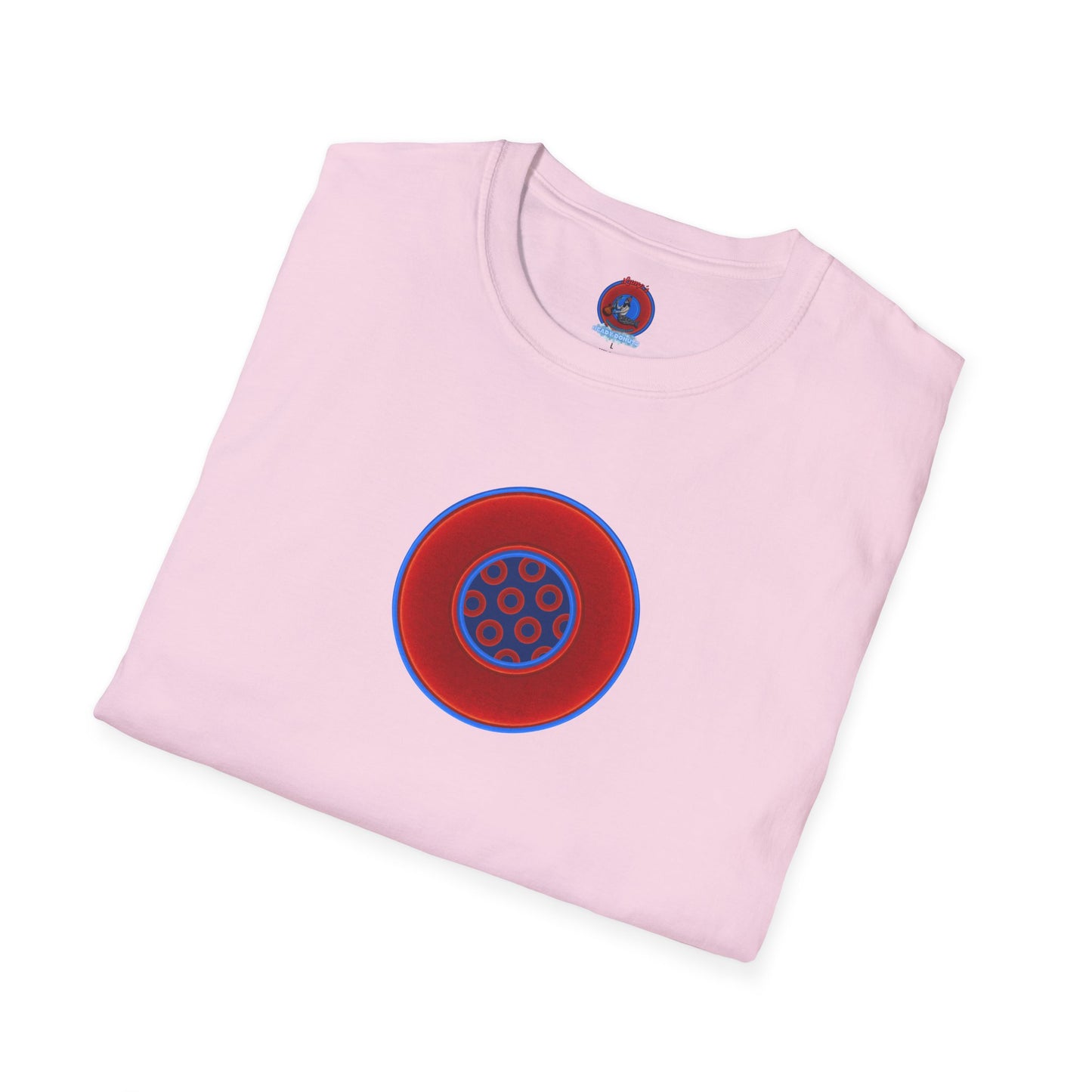 Classic Donut Tee - Unisex Soft-Style - "Portal Donut" - vivid red/blue donut  - w/navy blue - variant 2
