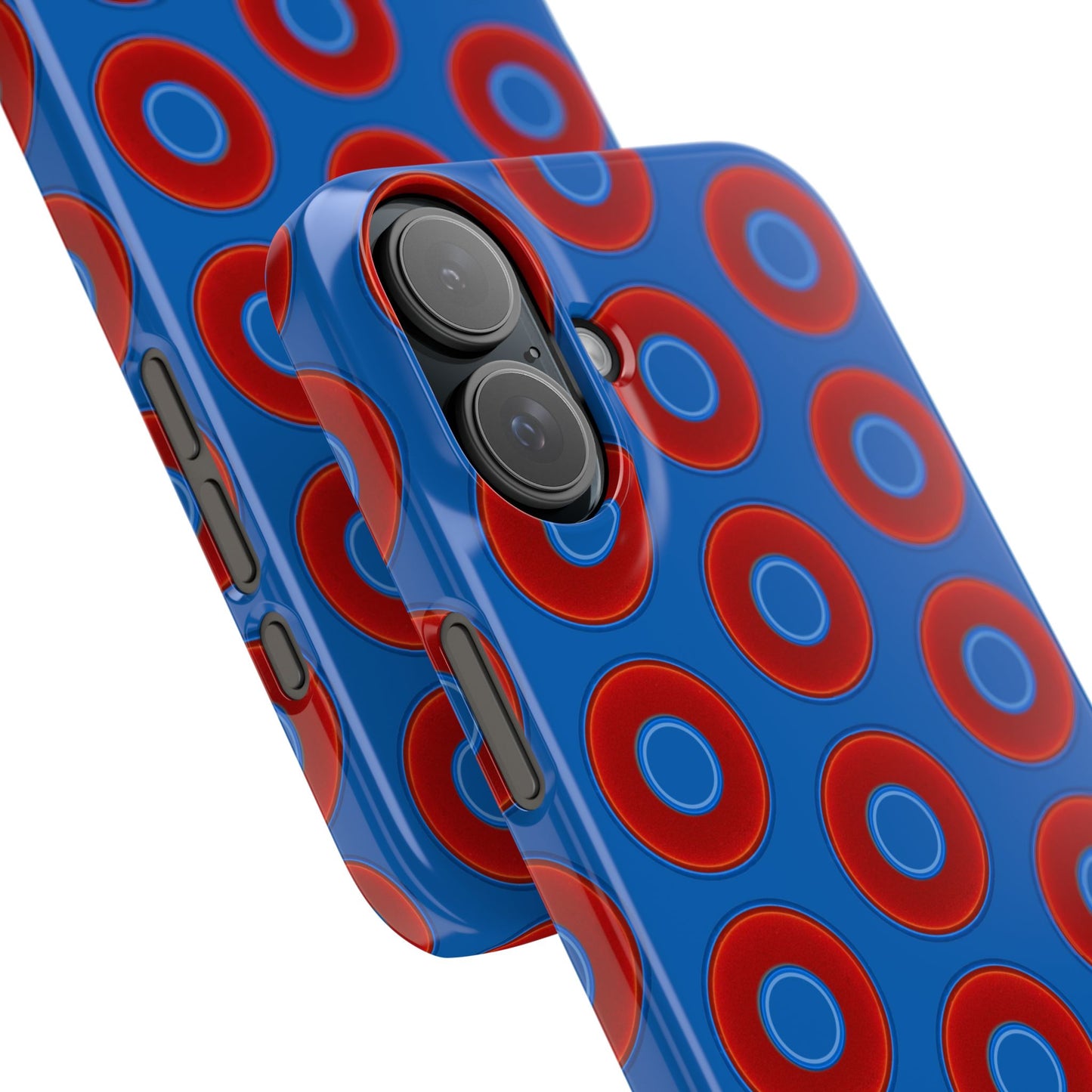 Lumpy Donut Snap Case - red vivid donut print w/dark royal background