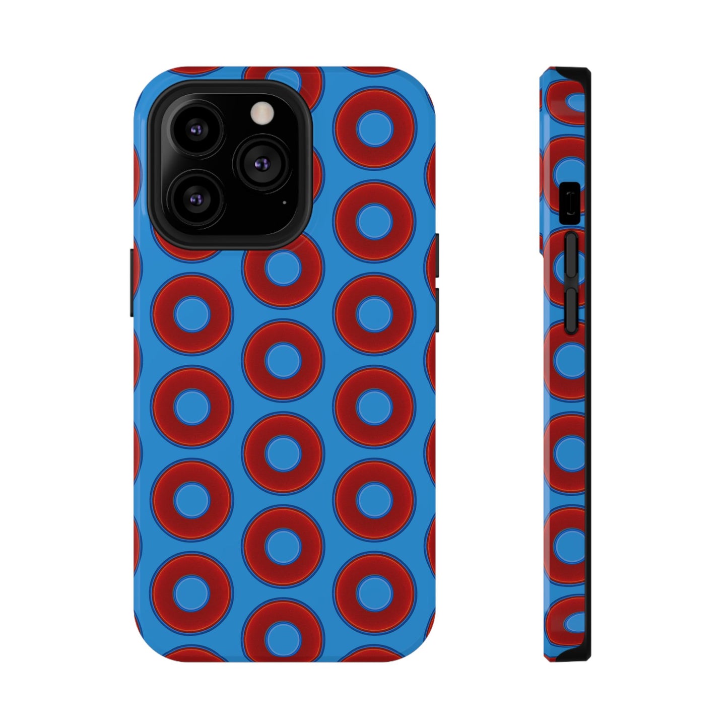 Impact-Resistant Lumpy Donut Case - red vivid donut print w/sky royal blue background