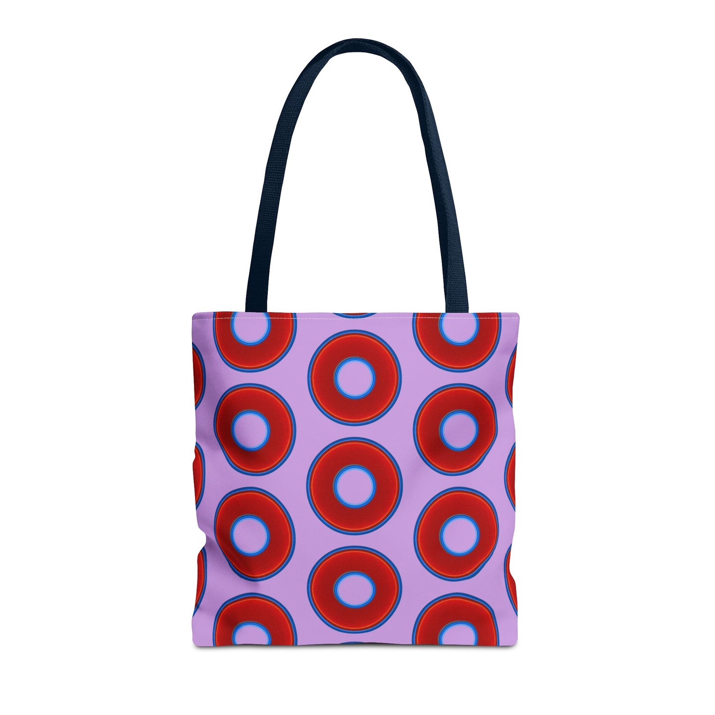 Lumpy Beach/Tote Bag - red vivid donuts w/wisteria purple background