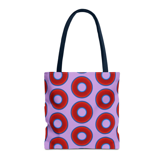 Lumpy Beach/Tote Bag - red vivid donuts w/wisteria purple background