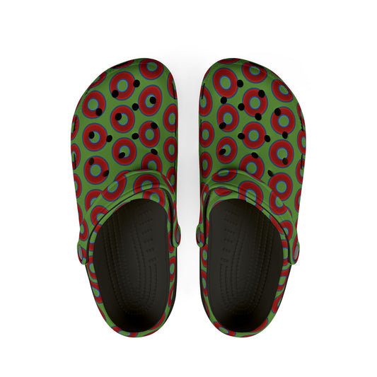 Spatchcocks - donut slip-on shoes - vivid red donuts w/light green background [unisex]