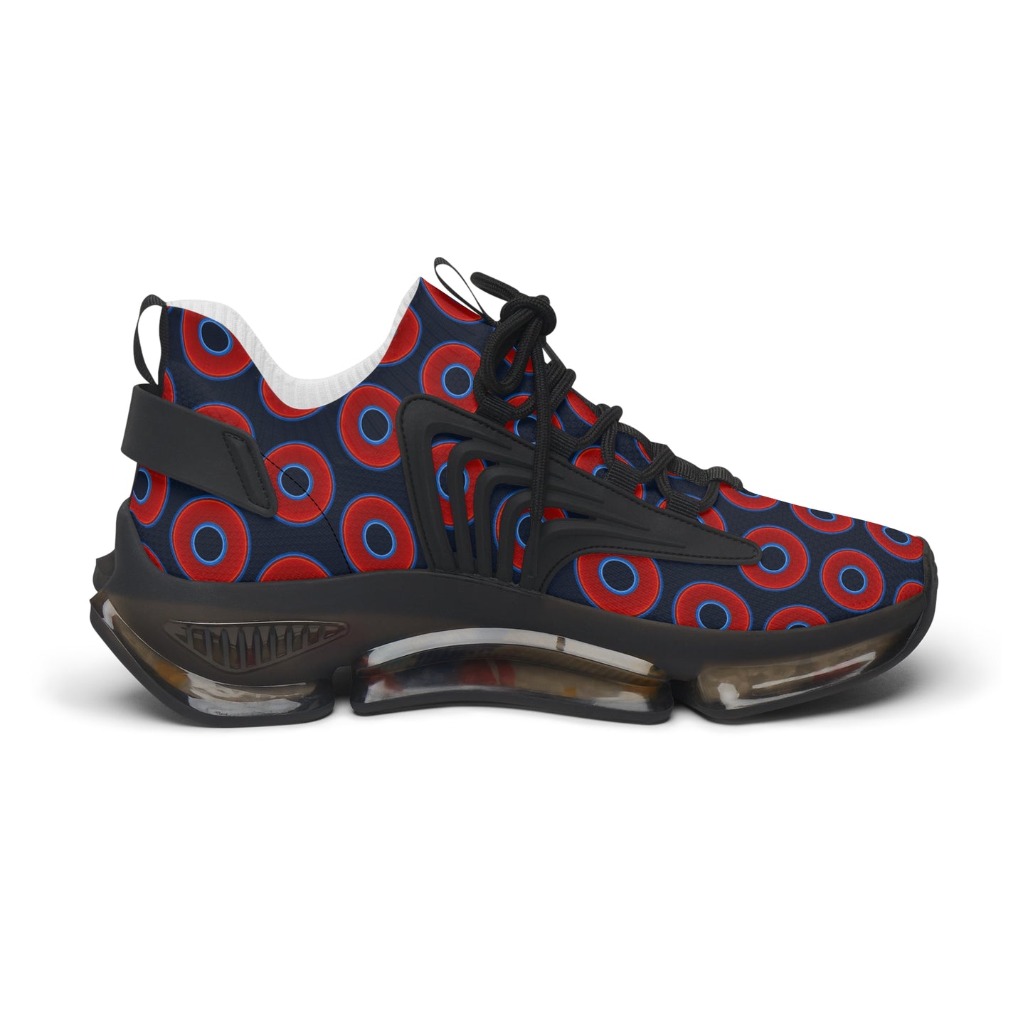 Women's Donut Kicks - red vivid donut print w/dark teal elite blue background