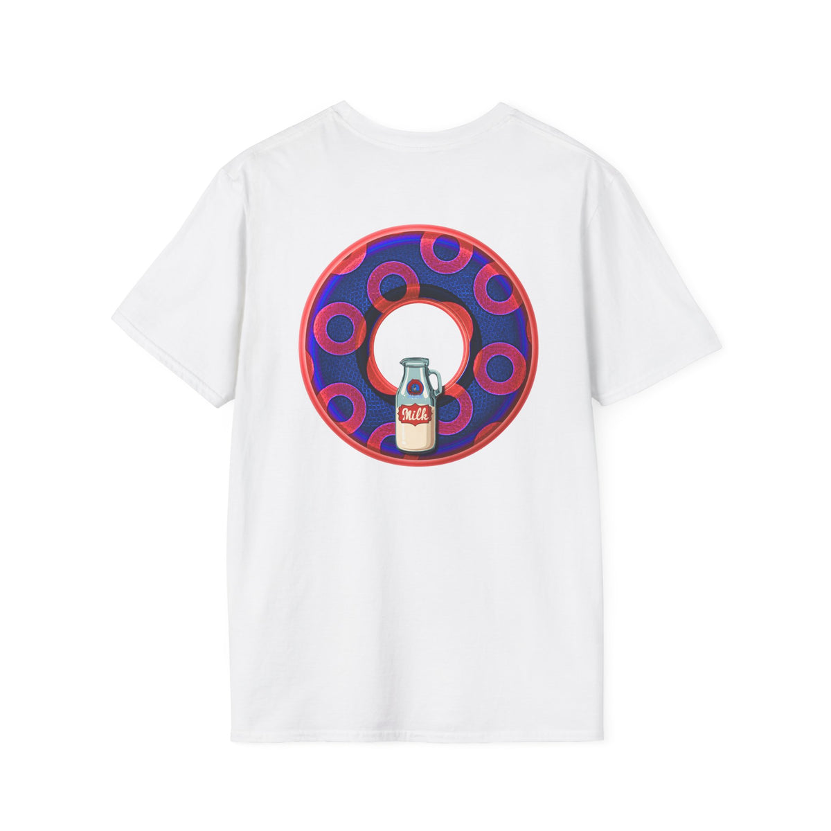 Classic Donut Tee - Unisex Soft-Style - "Wooked Cream - YEMSG Donut " - dark electric blue/red rustic paradox donut - variant 2
