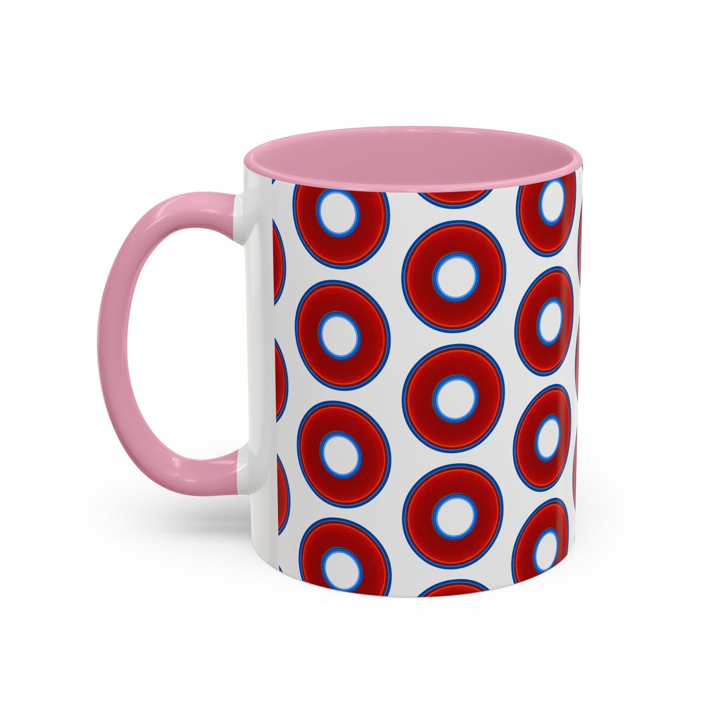 Lump's Grumpy Coffee Mug - vivid red donuts w/white background