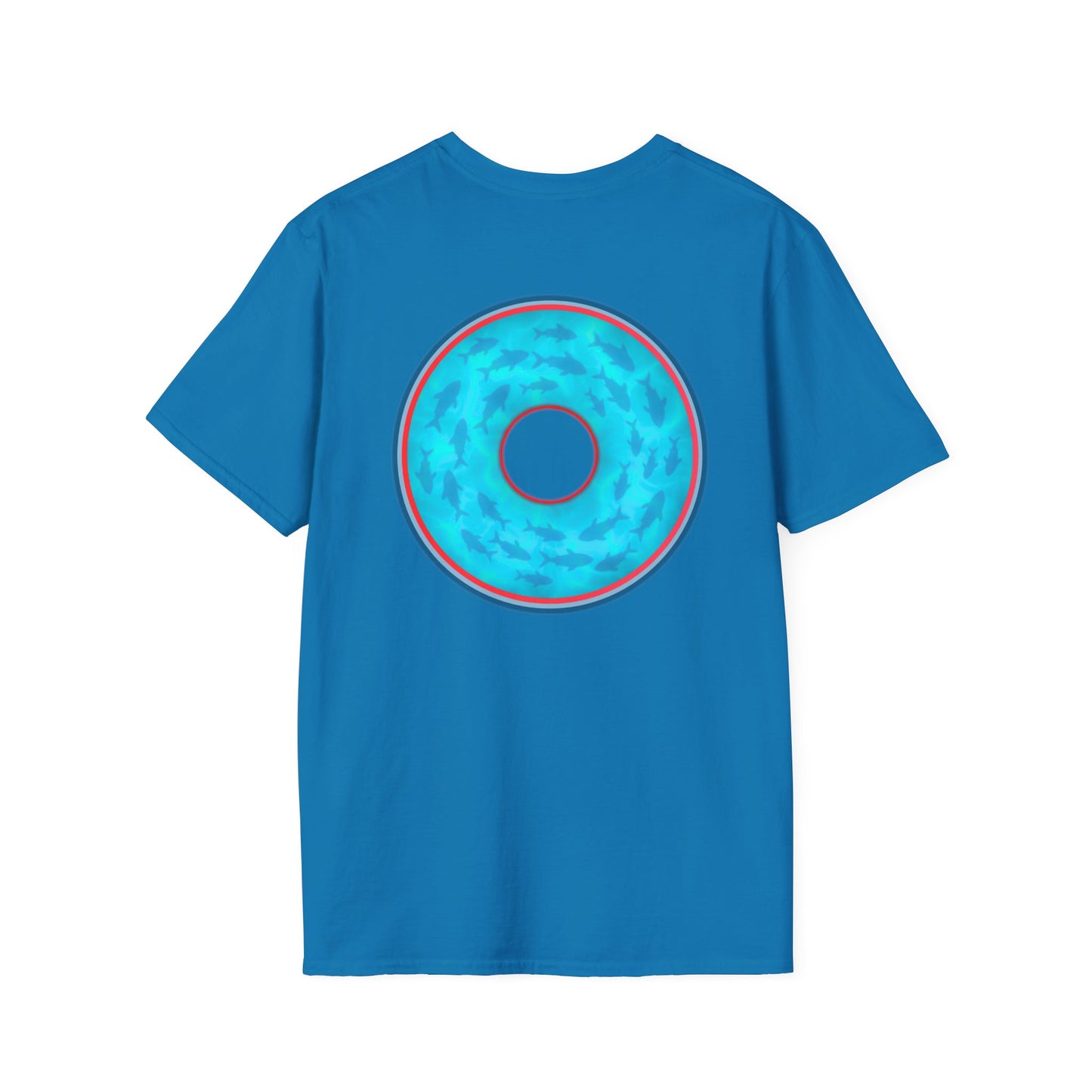 Classic Donut Tee - Unisex Soft-Style - "Skoolie of Phishies" - vivid sea donut - w/light blue water - variant 1
