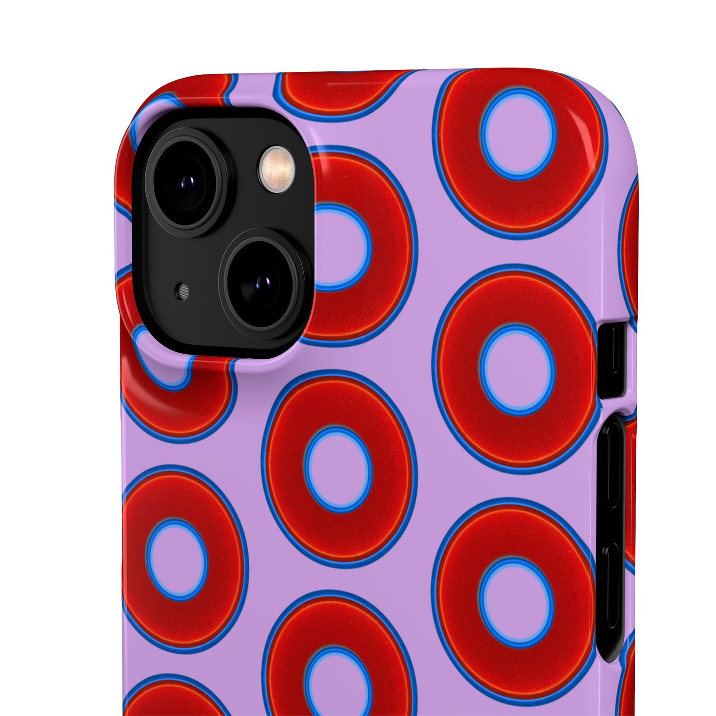 Lumpy Donut Snap Case - red vivid donut print w/wisteria purple background