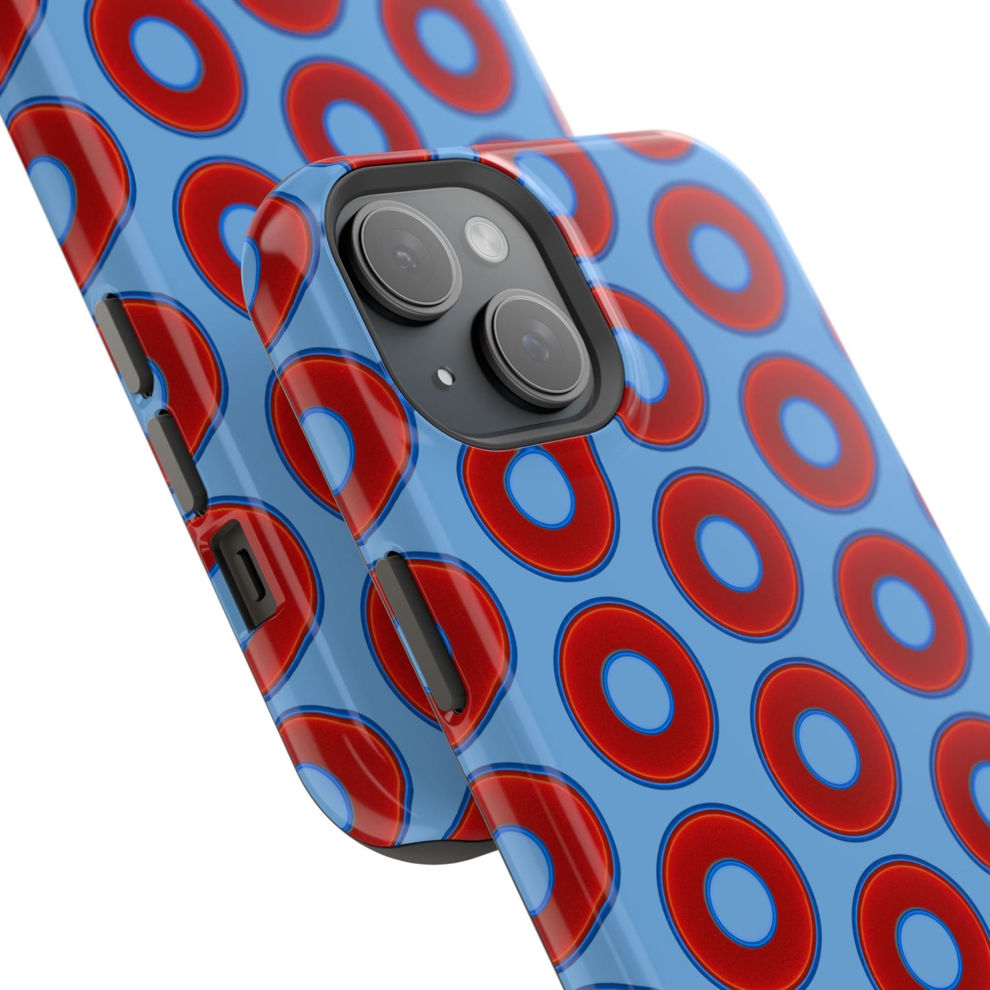 Impact-Resistant Lumpy Donut Case - red vivid donut print w/light blue background