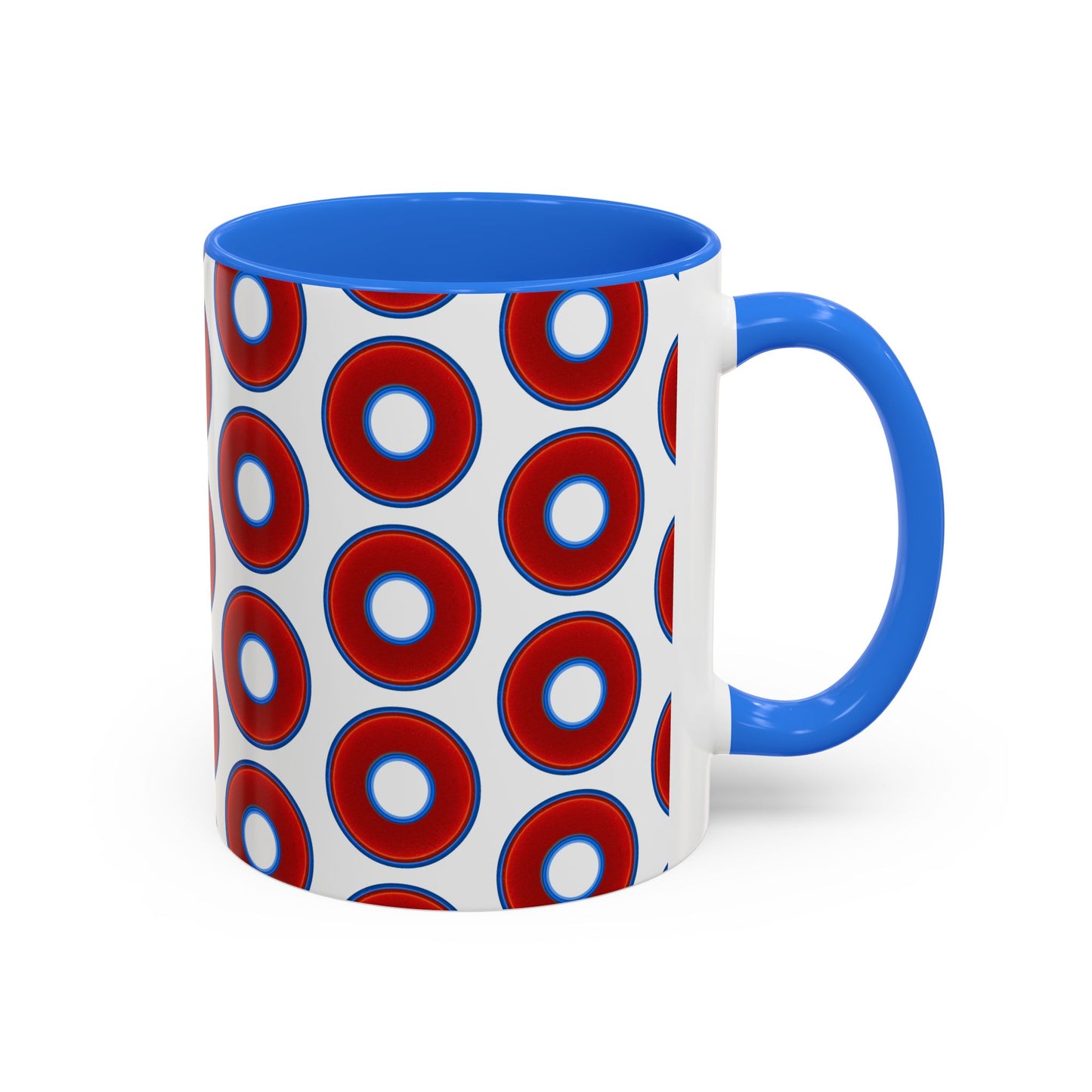 Lump's Grumpy Coffee Mug - vivid red donuts w/white background