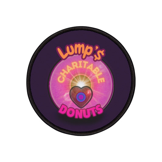 Iron-On Donut Patch - "Official Lumpy Donuts Charitable Donut Patch" - vivid magenta donut