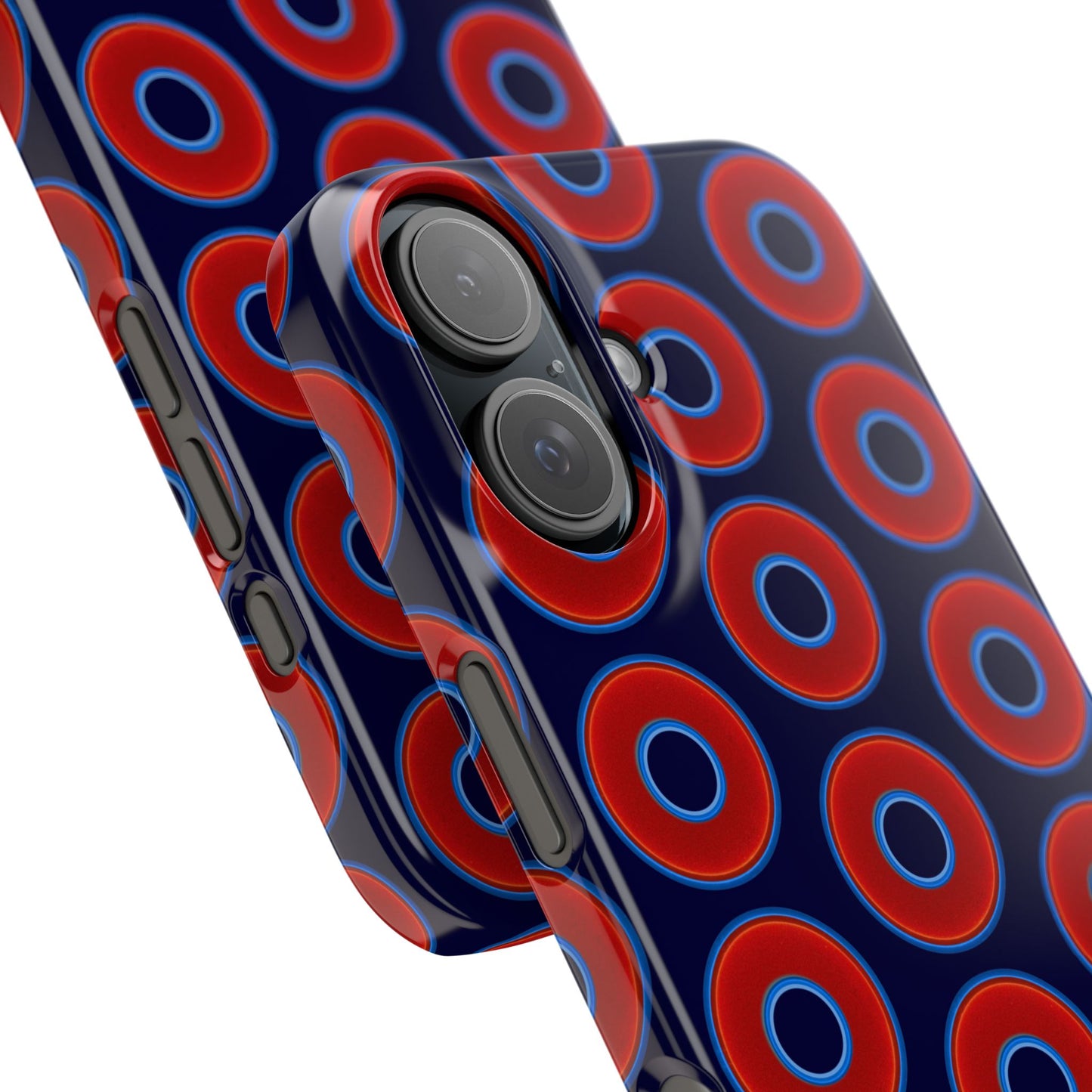 Lumpy Donut Snap Case - red vivid donut print w/midnight blue background