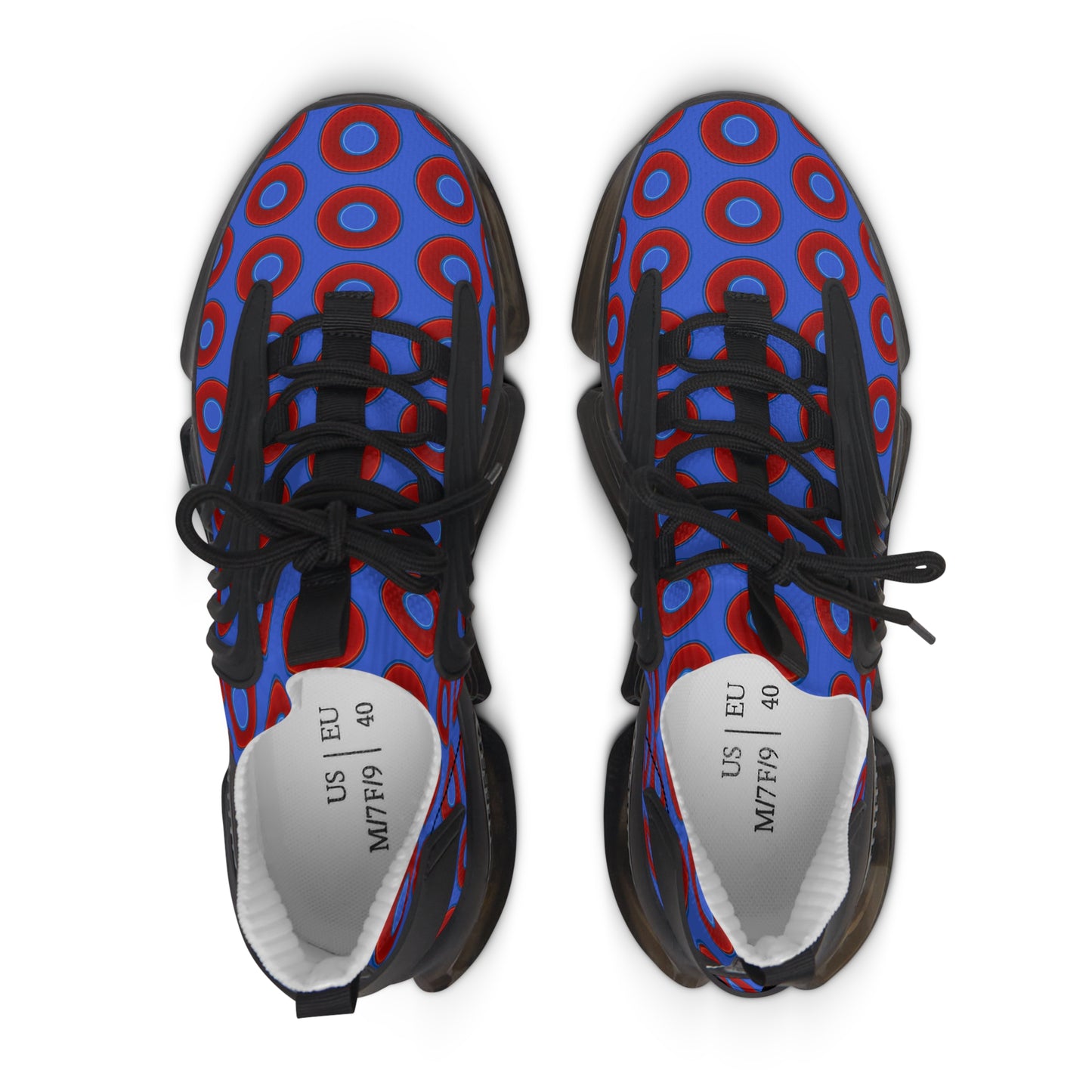 Women's Donut Kicks - red vivid donut print w/royal blue background
