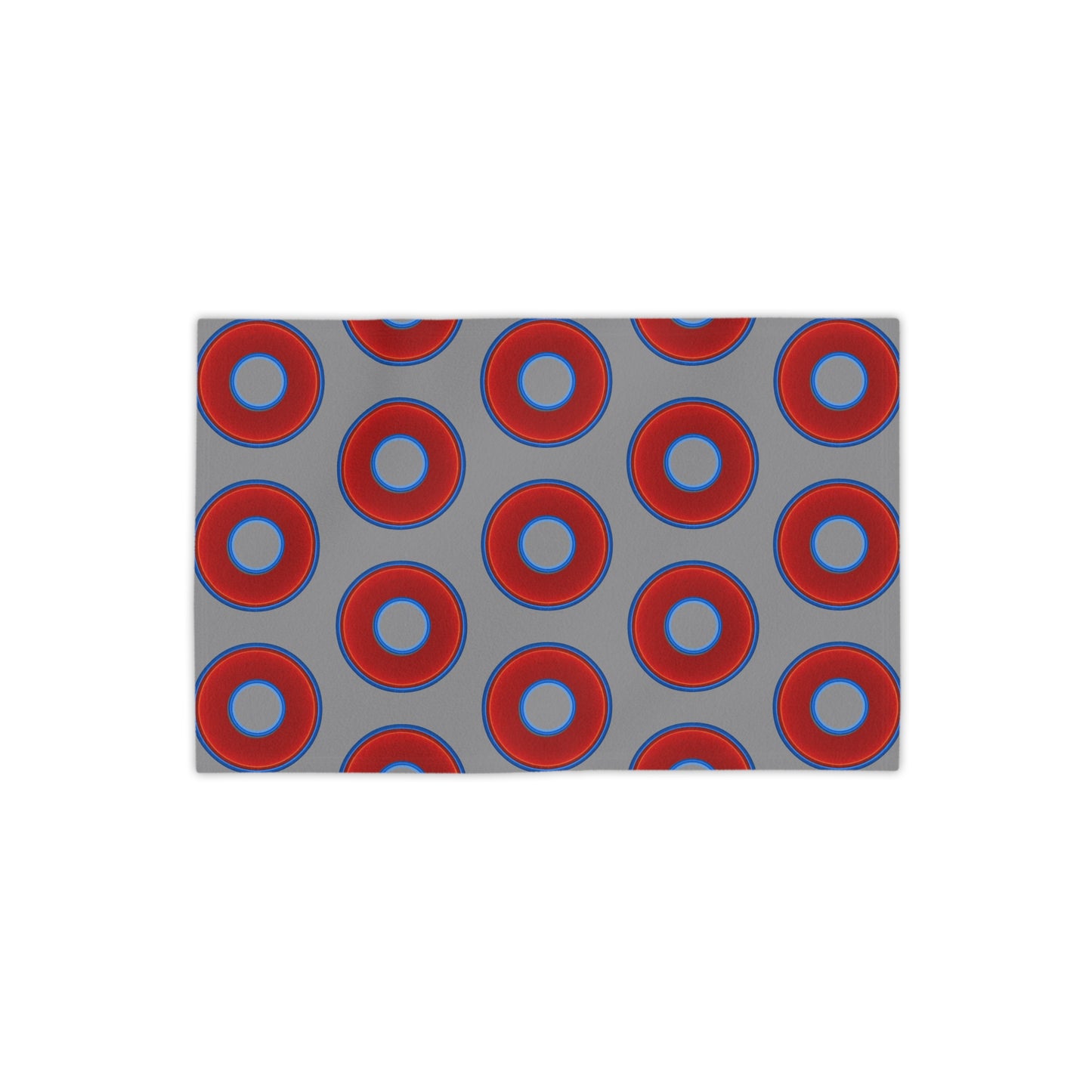 Lumpy Donut Towels - vivid red donuts w/gray background