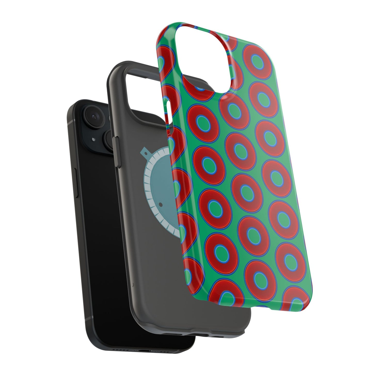 Magnetic Tough Donut Case - red vivid donut print w/jade green background