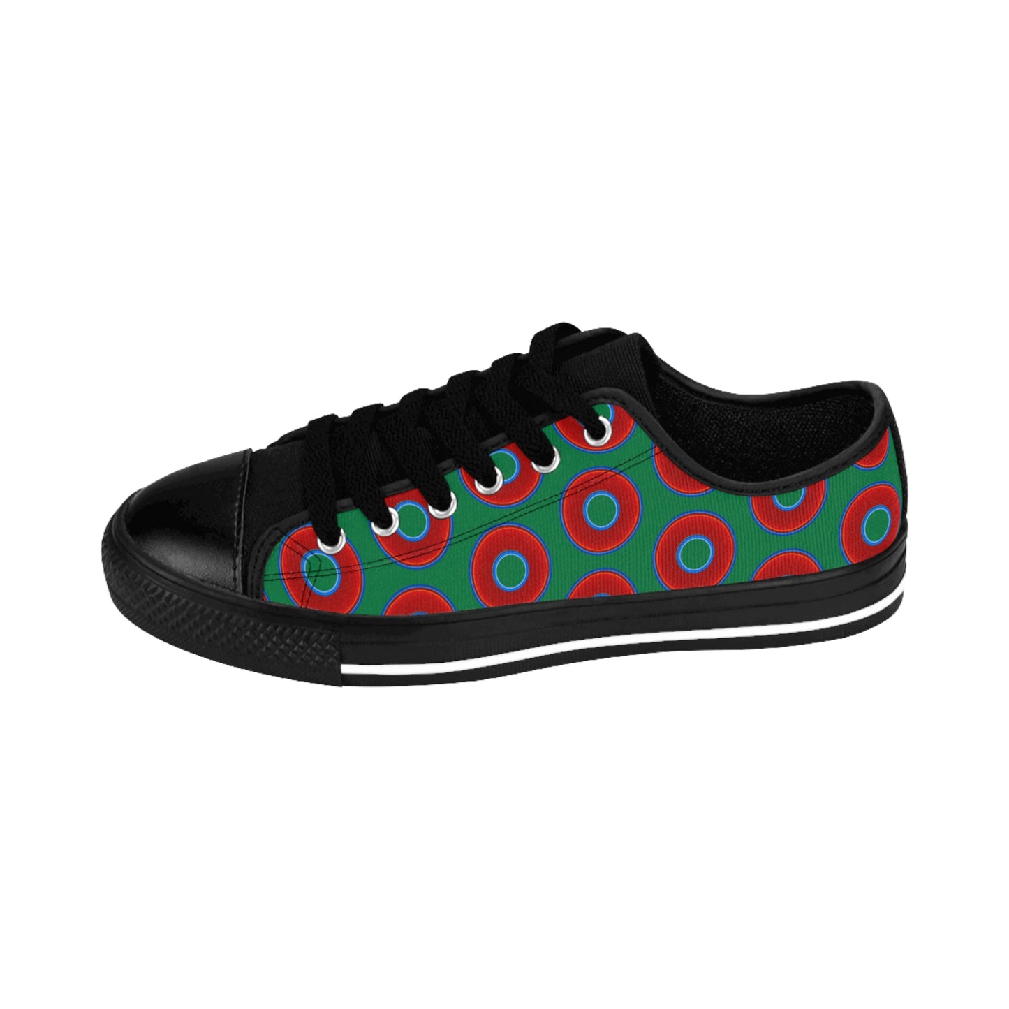 Men's Cushiony Convectors - Low Top - large red vivid donut print w/green background
