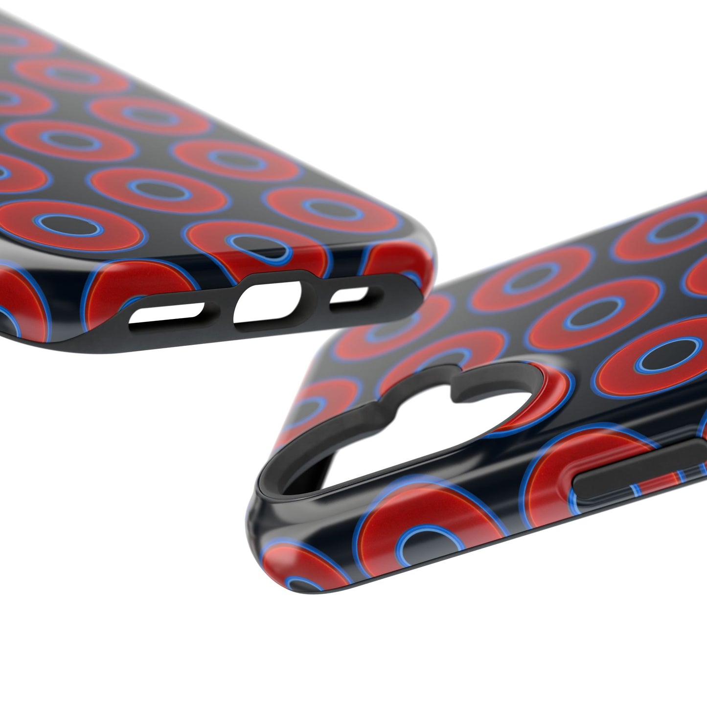 Impact-Resistant Lumpy Donut Case - red vivid donut print w/blue charcoal background