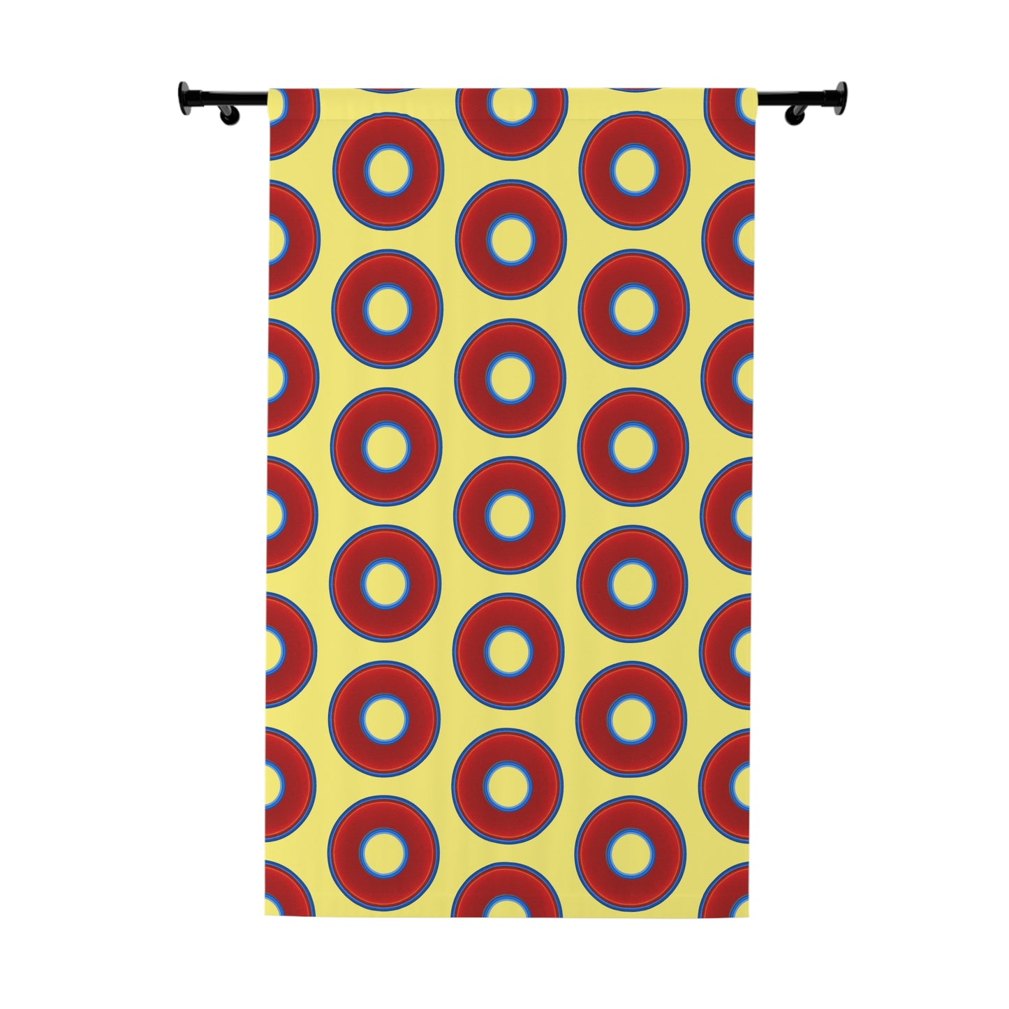Lump's Heady Curtain w/Donuts - vivid red donut print - w/yellow background - [*1 Piece / 50" x 84"]