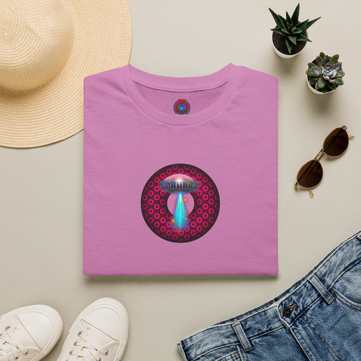 Classic Donut Tee - Unisex Soft-Style - "Donuts now Served on the Mothership" - series 1.0  - variant 2  - red/red paradoxical donut