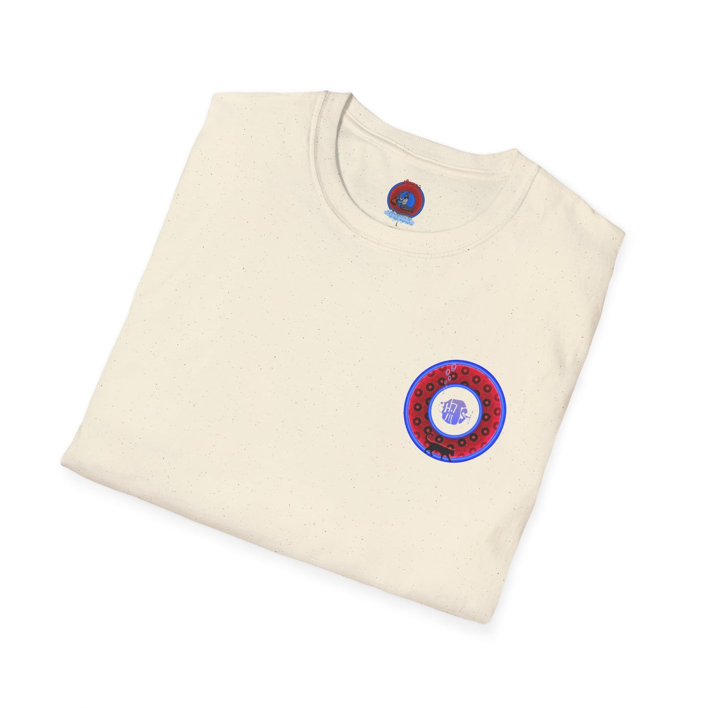 Classic Donut Tee - Unisex Soft-Style - "Cats: The Donut" - paradoxical red/blue widemouthed donut - variant 3