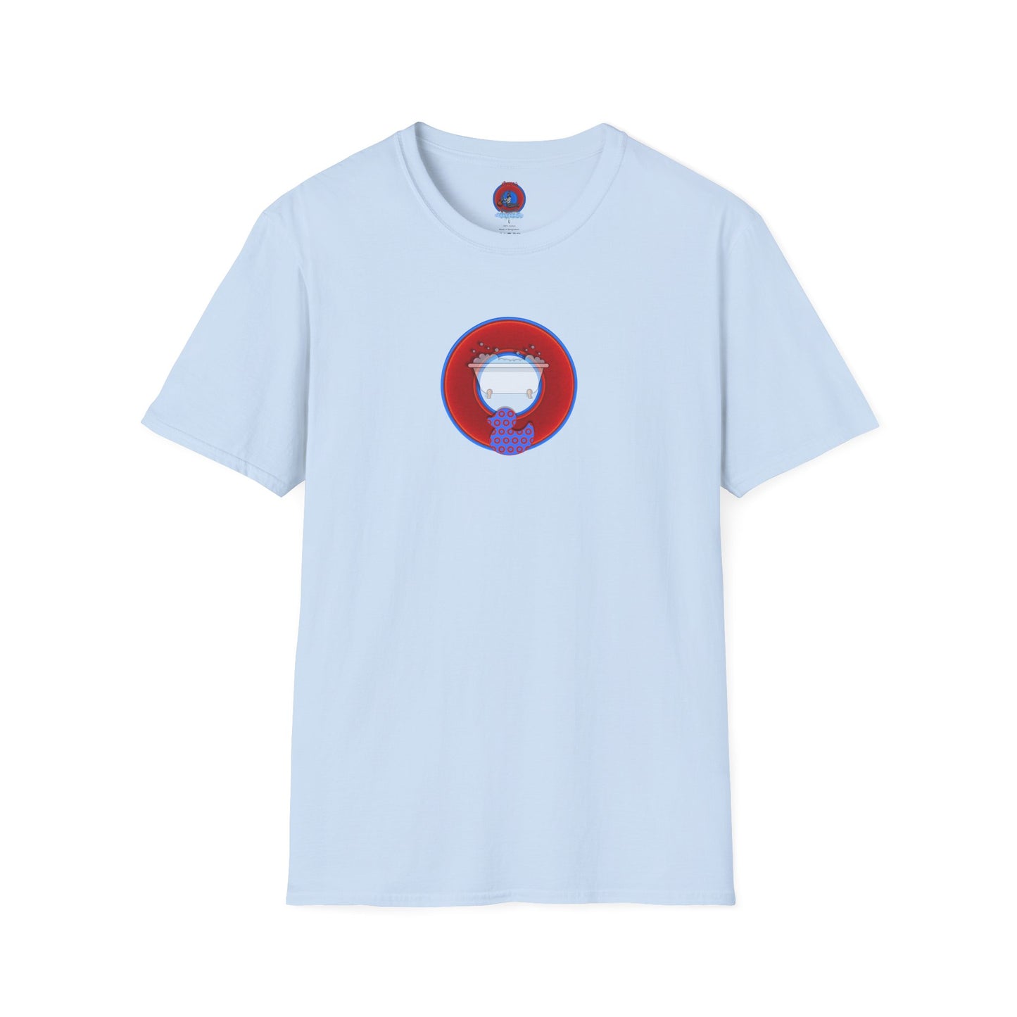 Classic Donut Tee - Unisex Soft-Style - "Rubber Ducky Bath Time Donut" - vivid red/blue donut - w/bathtub - variant 2