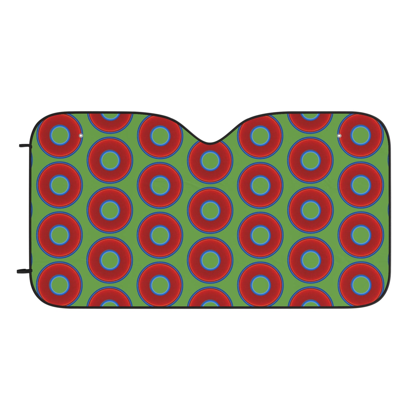 Automotive Donut Sun Shade - red vivid donuts w/light green background