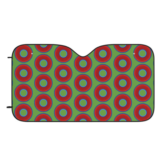 Automotive Donut Sun Shade - red vivid donuts w/light green background