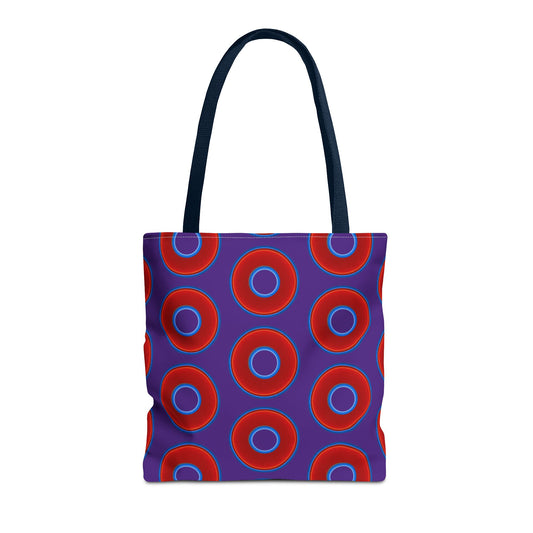 Lumpy Beach/Tote Bag - red vivid donuts w/dark purple background
