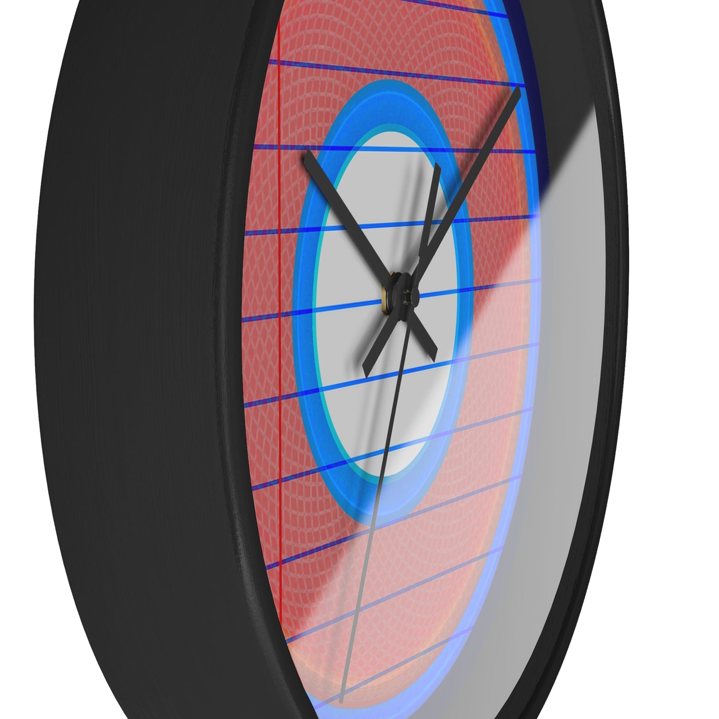 Lumpy Wall Clock - "Tasty Donut Clock" - variant 2 - rustic red donut w/lines/paper & dark navy blue background