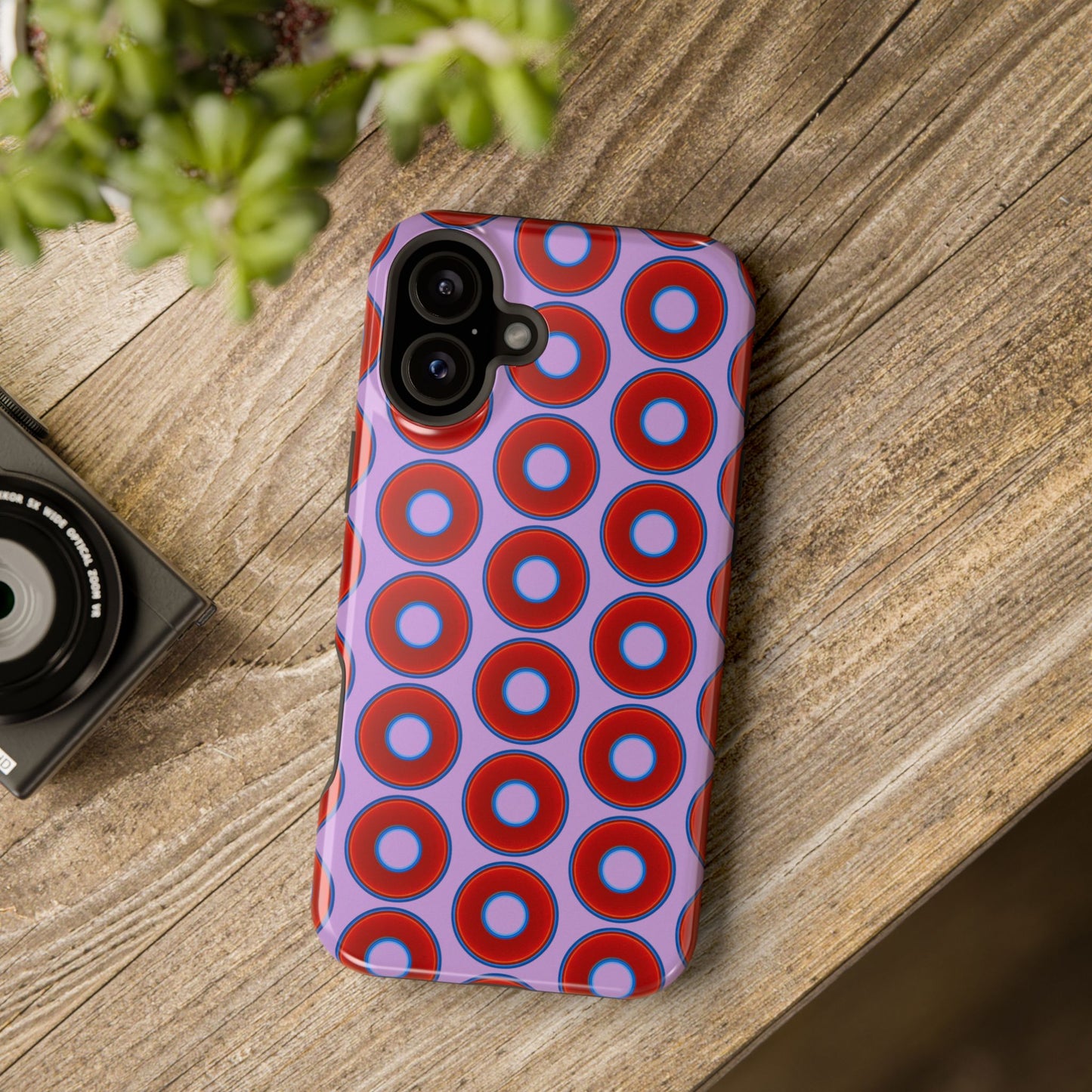 Magnetic Tough Donut Case - red vivid donut print w/wisteria purple background