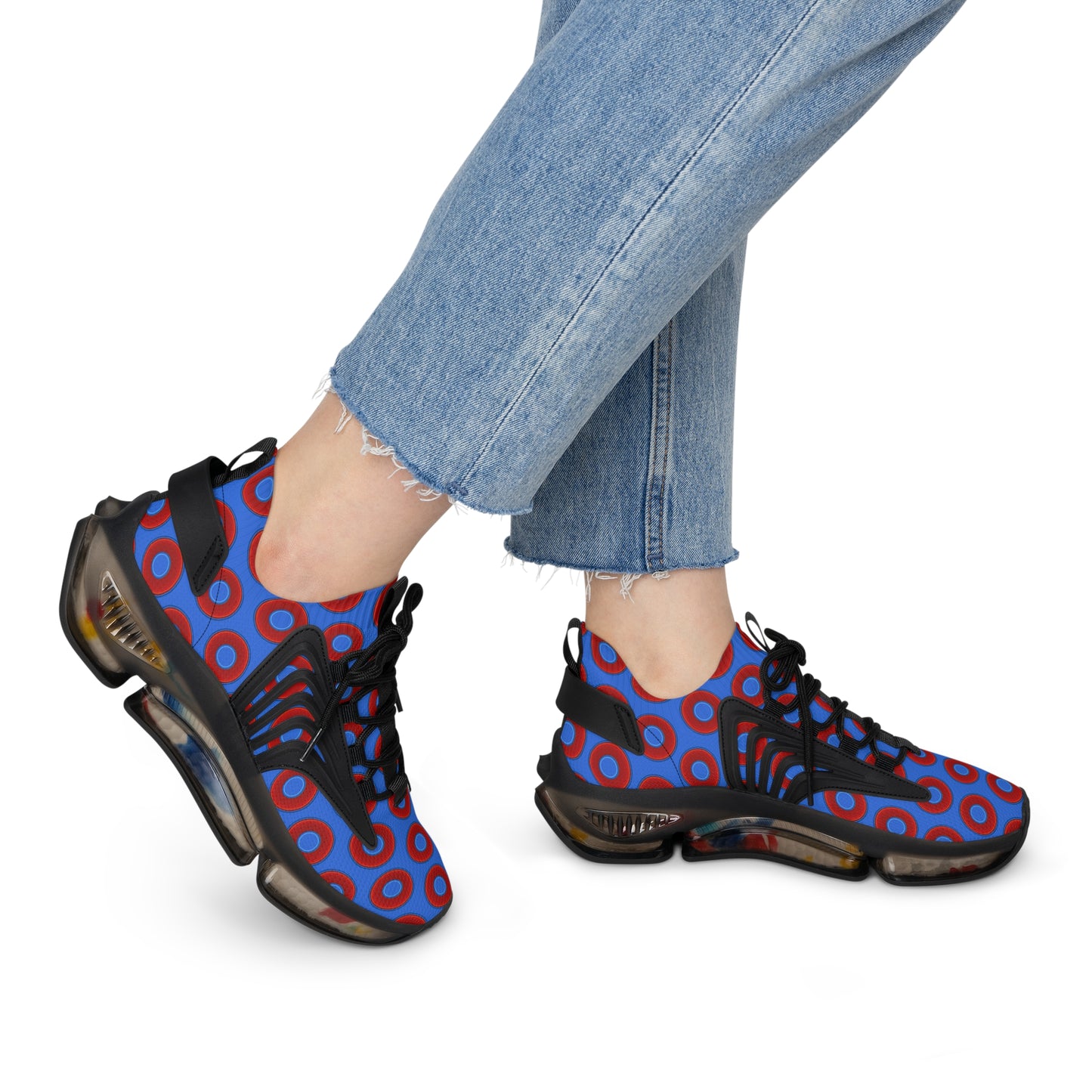 Women's Donut Kicks - red vivid donut print w/medium royal blue background