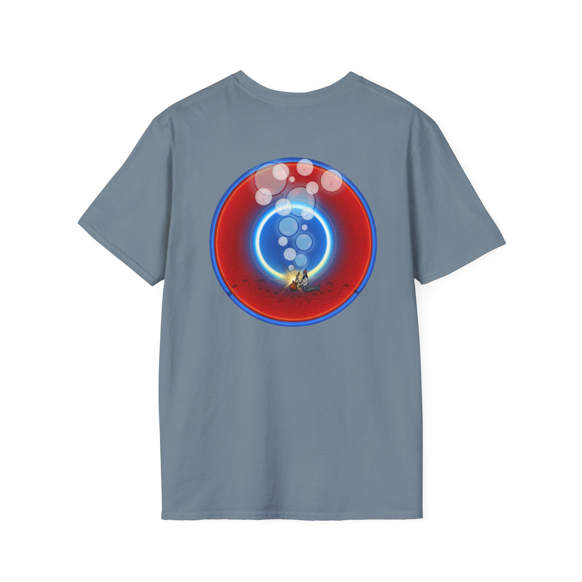 Classic Donut Tee - Unisex Soft-Style - "The Night's Incredibly Long Donut" - vivid red/blue donut
