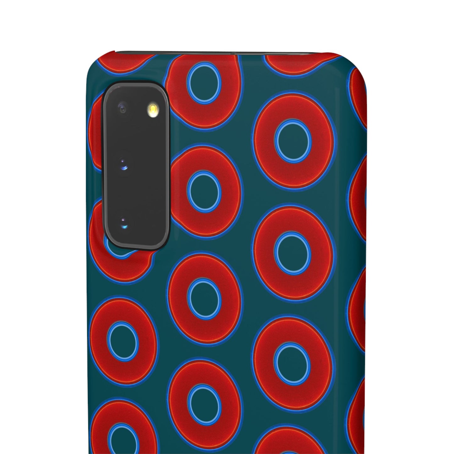 Lumpy Donut Snap Case - red vivid donut print w/midnight teal green background