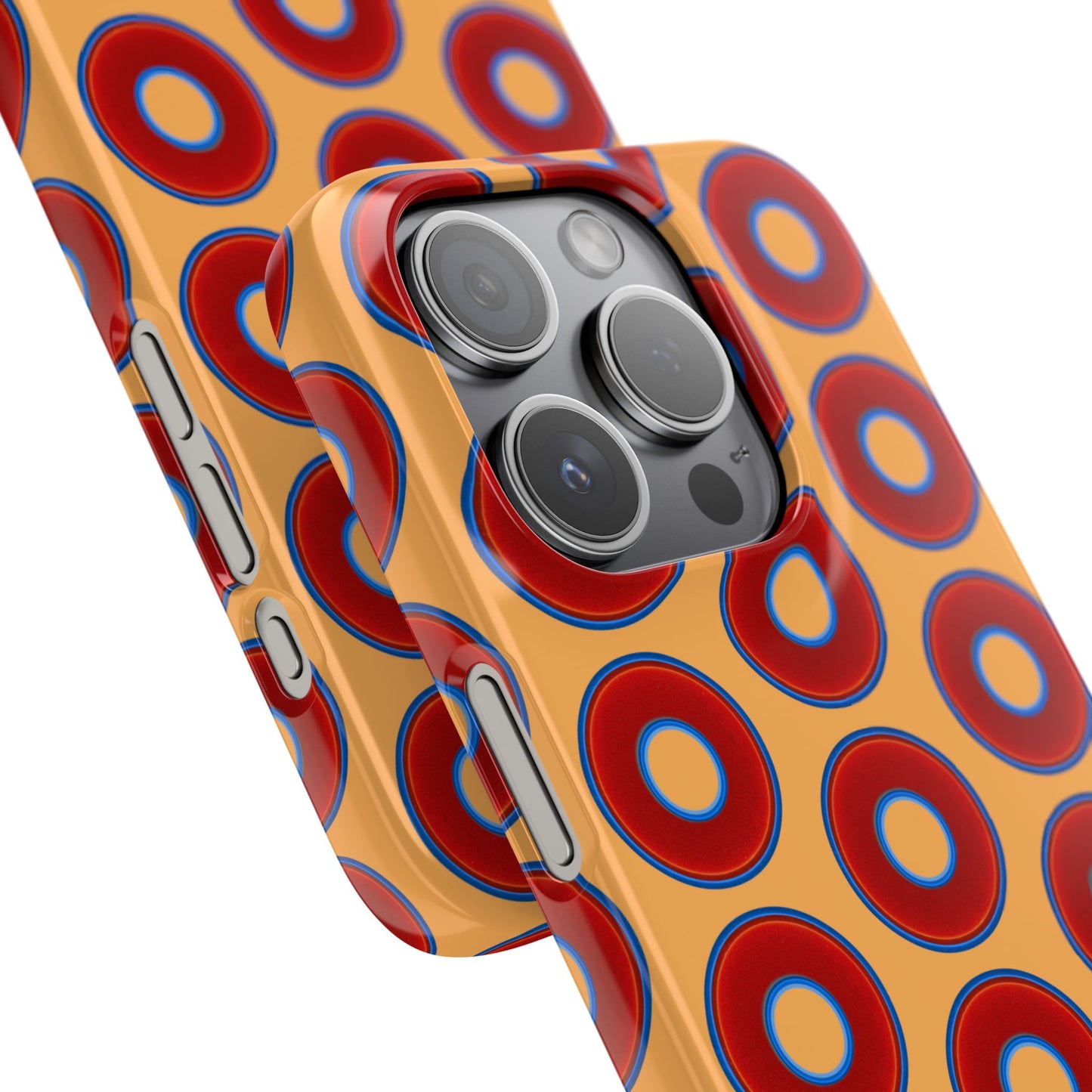 Lumpy Donut Snap Case - red vivid donut print w/creamcicle orange background