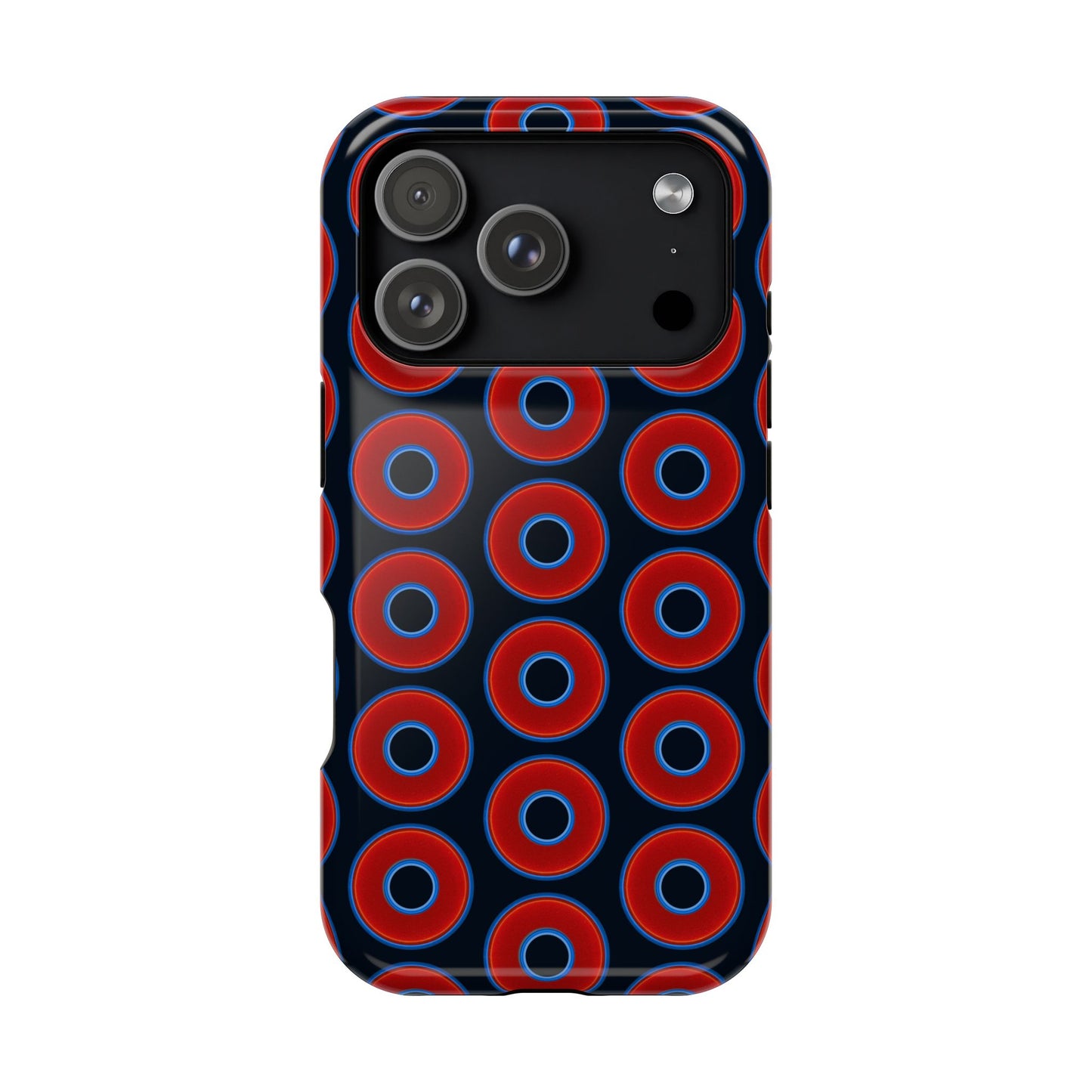 Impact-Resistant Lumpy Donut Case - red vivid donut print w/blue charcoal background