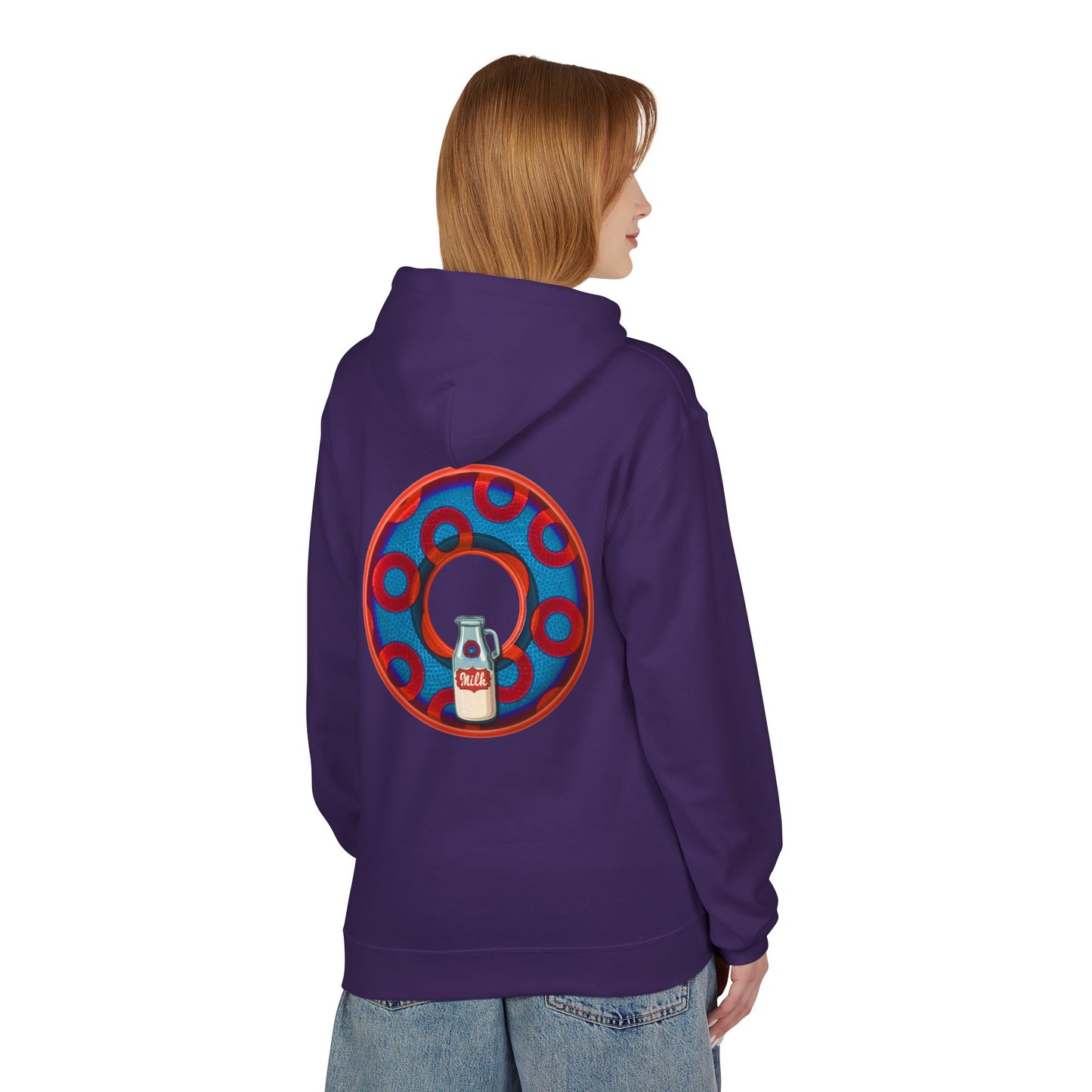 Fleece Harry Hoodies [Midweight Soft-style] - "Wooked Cream Dairy - YEMSG Donut" - blue/red rustic paradox donut - variant 1