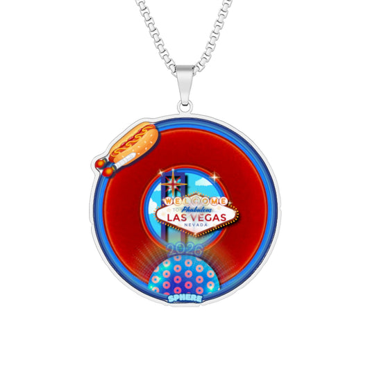 Lump's Heady Donut Necklace - 1" x 1" Stainless Steel Pendant - "Viva Las Vegas Donut" - vivid red/blue donut w/raw dogger - variant 4