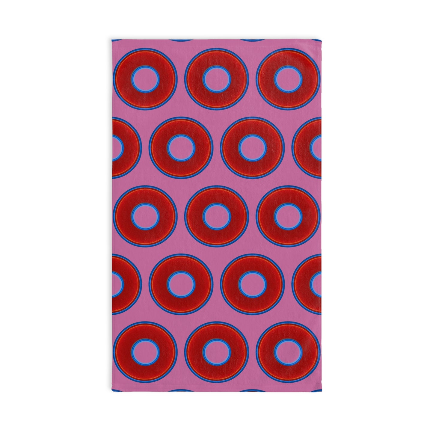 Lumpy Kitchen/Hand Towels - vivid red donuts w/pink background