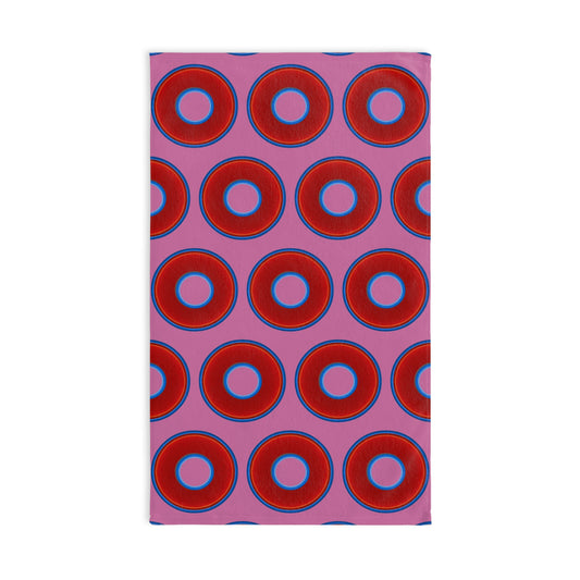 Lumpy Kitchen/Hand Towels - vivid red donuts w/pink background
