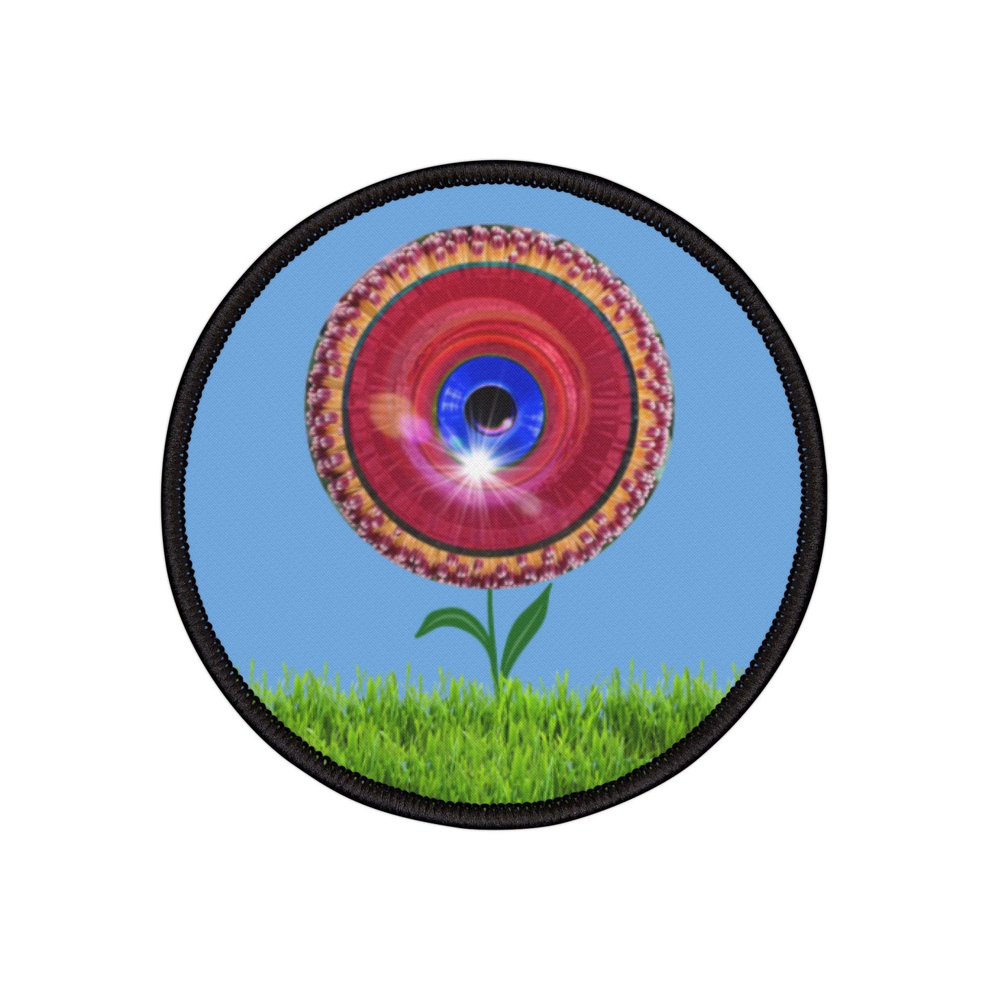 Iron-On Donut Patch - "Smell The Donut Patches" - vivid red flour donut - variant 2