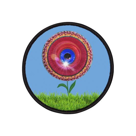 Iron-On Donut Patch - "Smell The Donut Patches" - vivid red flour donut - variant 2