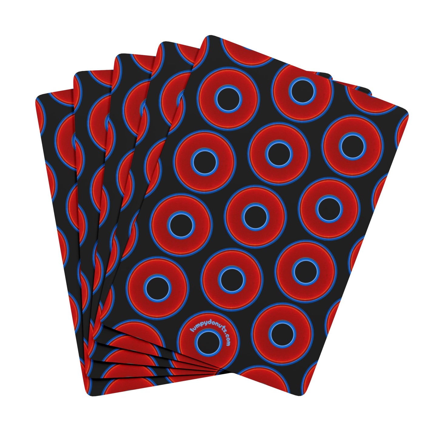 Lumpy Donut Playing Decks - 52-cards - red vivid donuts w/black background