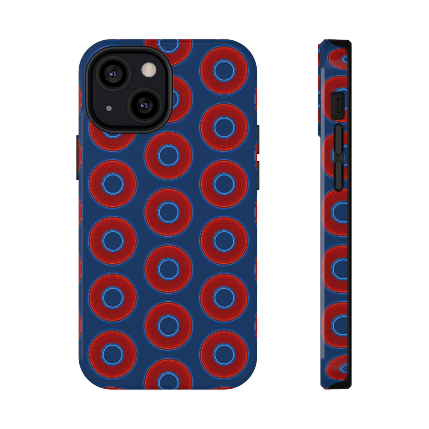 Impact-Resistant Lumpy Donut Case - red vivid donut print w/Atlantic navy blue background