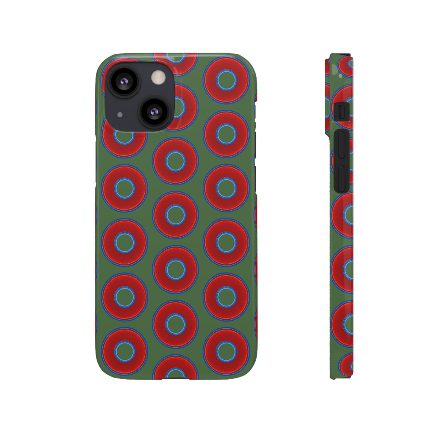 Lumpy Donut Snap Case - red vivid donut print w/dark green background