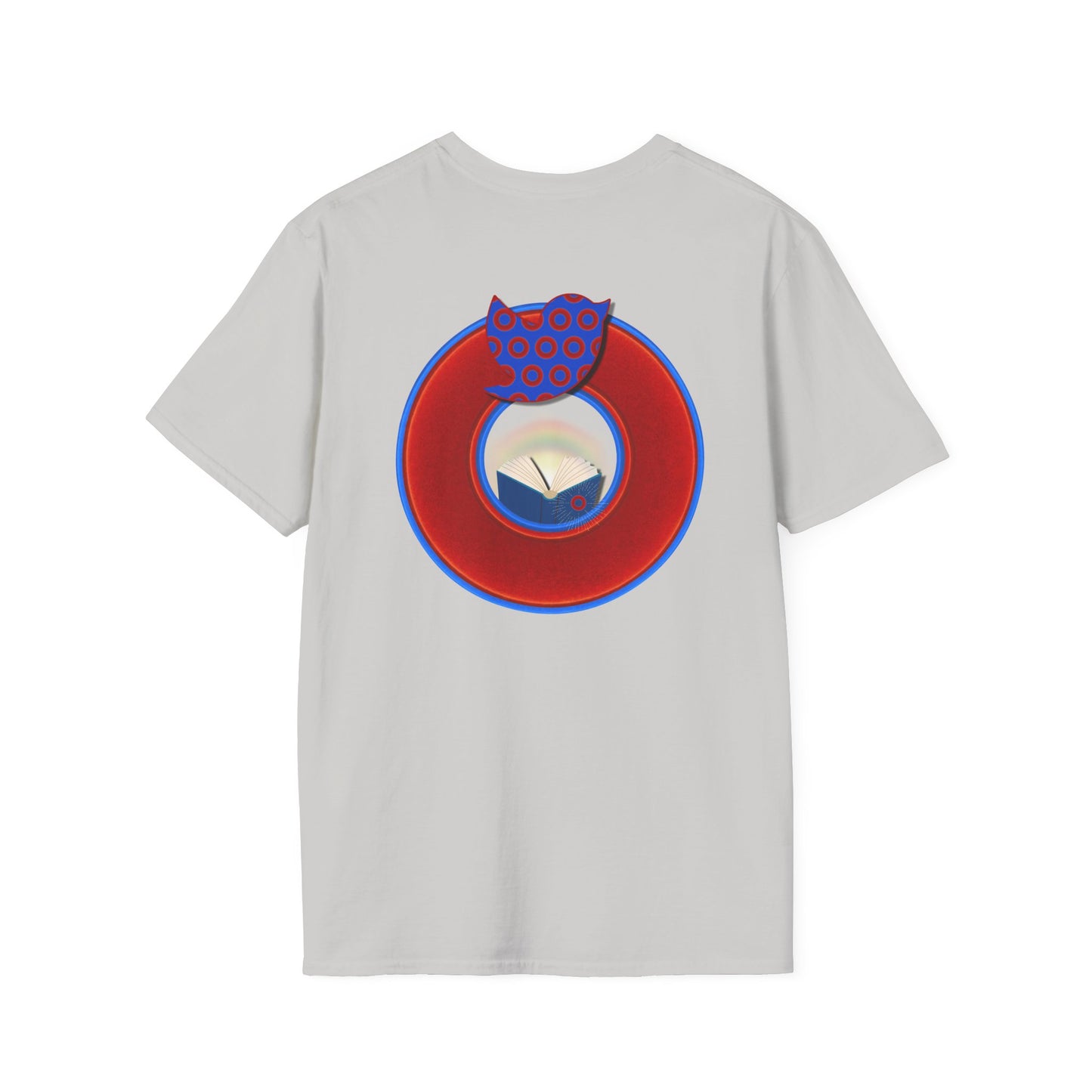 Classic Donut Tee - Unisex Soft-Style - "Phamous Mocking Donut" - vivid red/blue donut