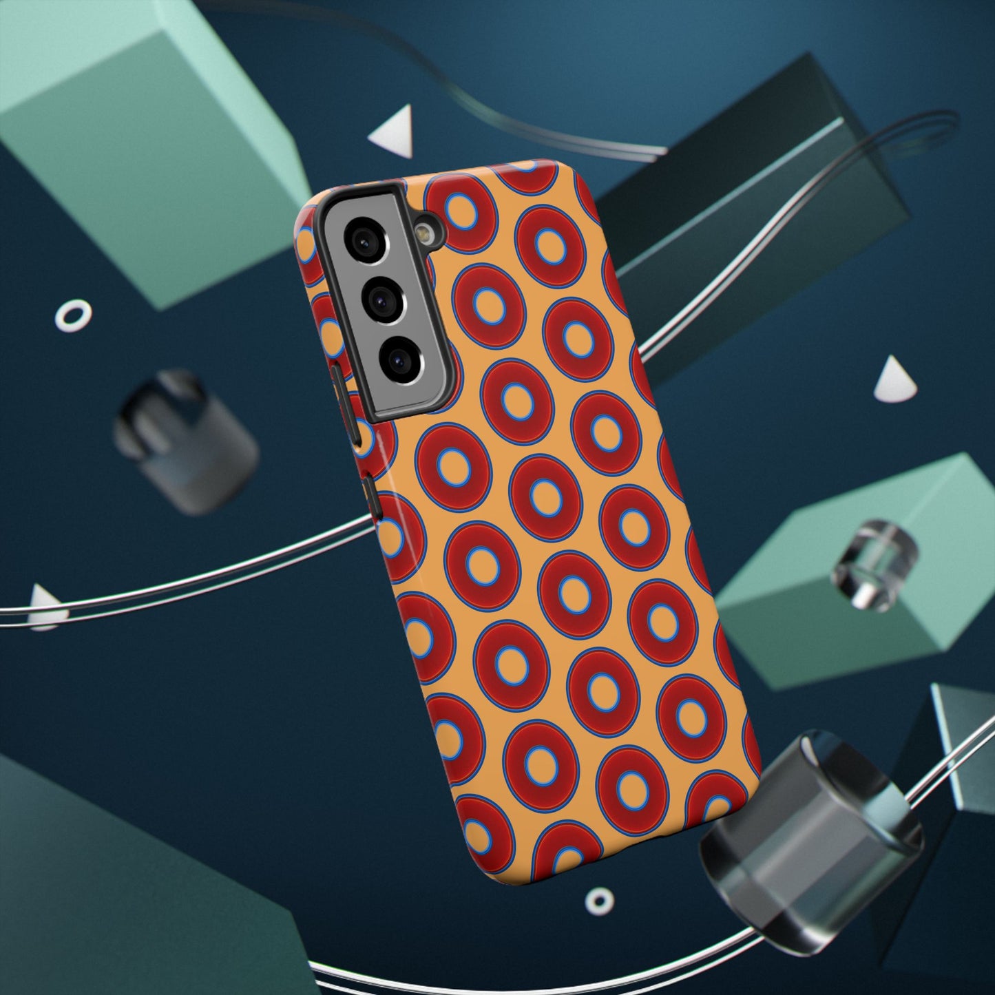 Impact-Resistant Lumpy Donut Case - red vivid donut print w/creamsicle orange background