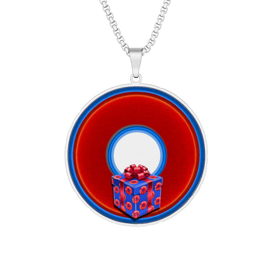 Lump's Heady Donut Necklace - 1" x 1" Stainless Steel Pendant - "Phishmas Caroler's Donut" - vivid red/blue donut - variant 1