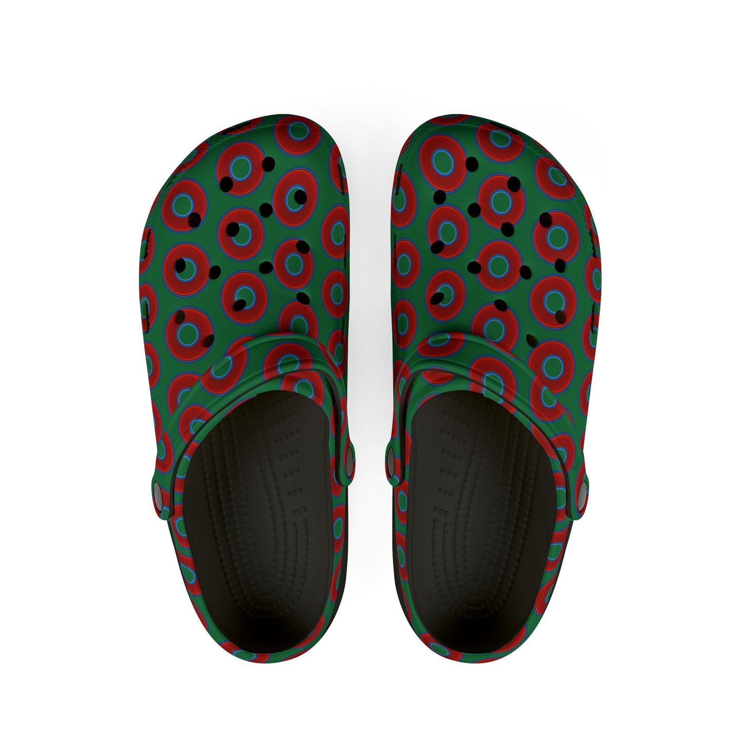 Spatchcocks - donut slip-on shoes - vivid red donuts w/green background [unisex]