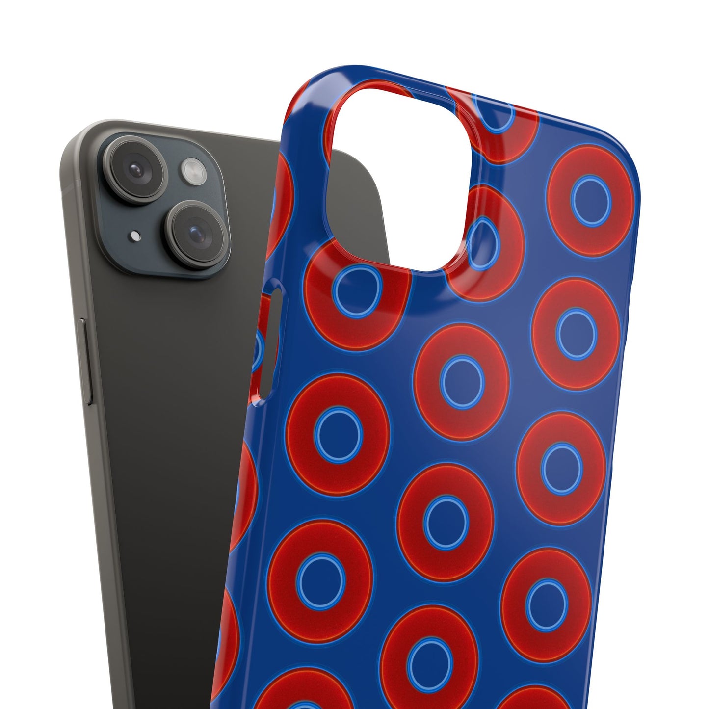 Lumpy Donut Snap Case - red vivid donut print w/dark blue background